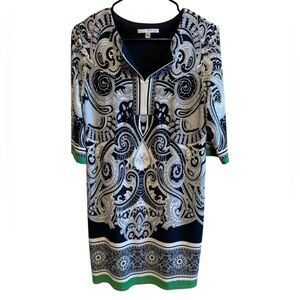 Studio One New York Navy White Green 3/4 Sleeve Dress Sz 10